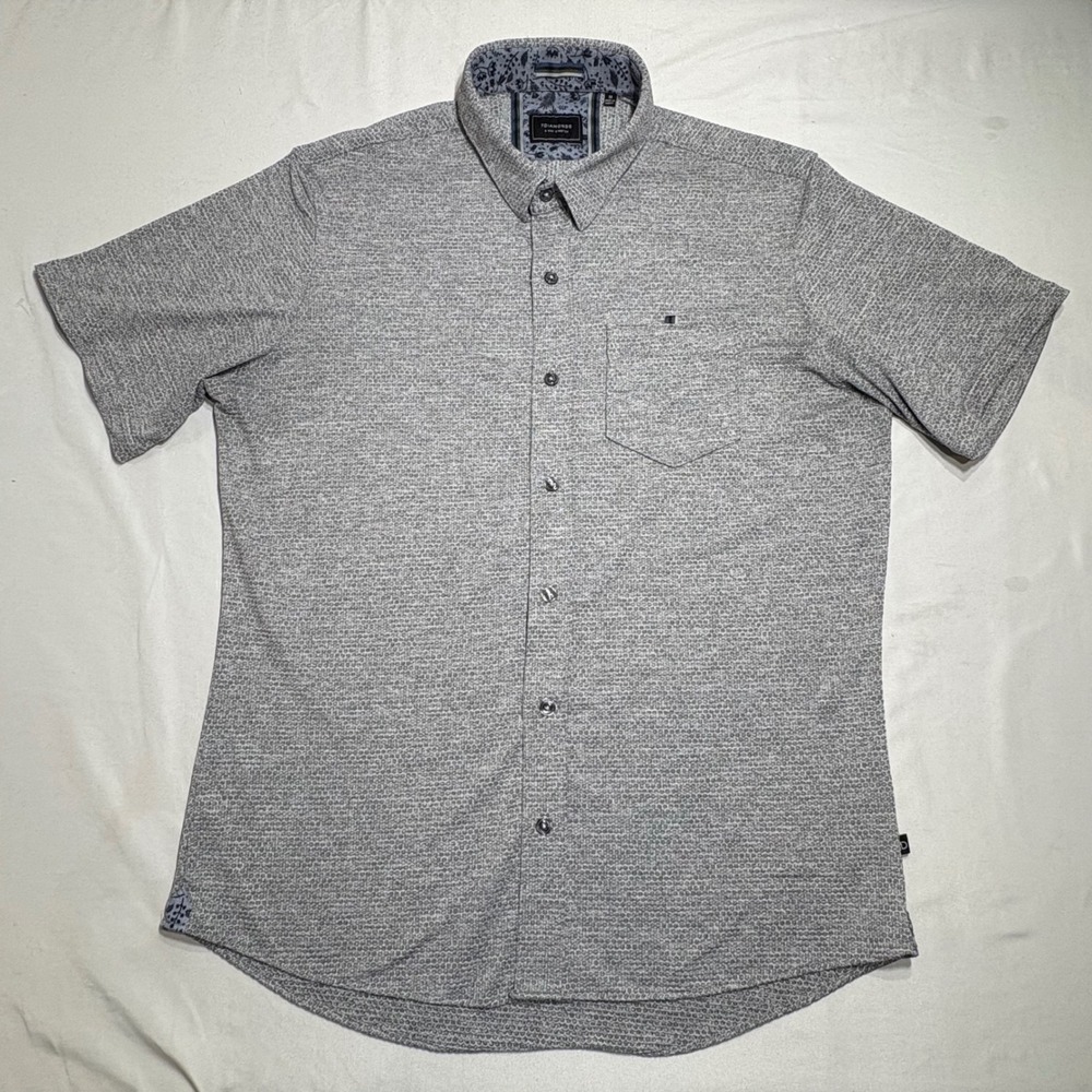 7Diamonds Button Up Shirt Mens Medium Grey Vision of Love Jacquard Stretch Short - Picture 2 of 7